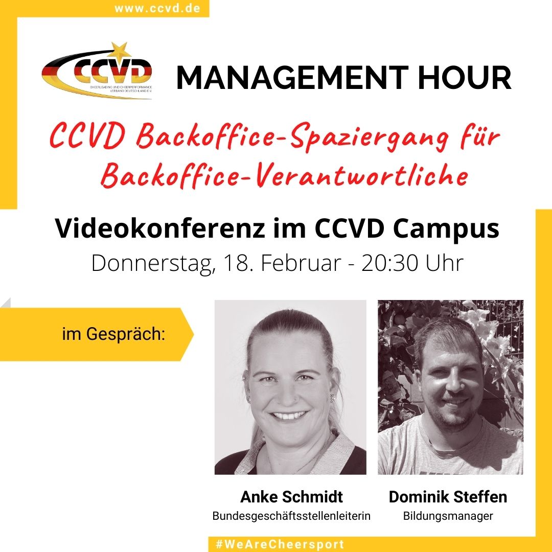 Backoffice-Spaziergang für Backoffice-Verantwortliche in den CCVD Mitgliedsvereinen Backoffice-Spaziergang für Backoffice-Verantwortliche in den CCVD Mitgliedsvereinen
